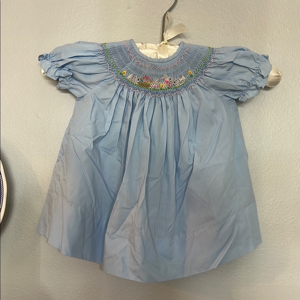 Blue Smocked Kids Casual Dress